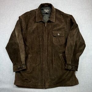 Vintage 90s Eddie Bauer Suede Leather Jacket Men XL TALL Brown Zip Streetwear
